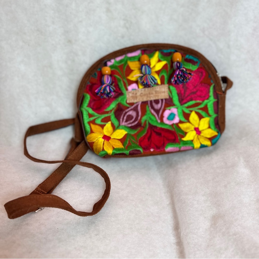 Pure Vida Costa Rica Embroidered Colorful Floral Crossbody Purse with Tassles
